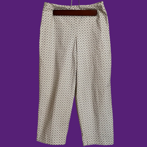 NEW YORK & COMPANY Cream Patterned Women's Cotton Blend Pants with Side Zipper